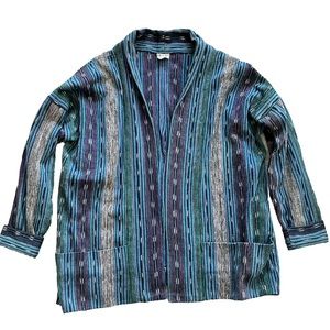 CHICO’S DESIGN 100% HANDMADE COTTON BAJA NAVAJO OPEN FRONT CARDIGAN W/ POCKETS